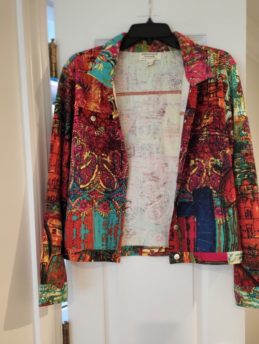 Orientique Multicolor Printed Jean Jacket - Vibrant Boho Style
